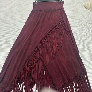 T Party Fashion Asymmetrical Western Burgundy Fringe Skirt